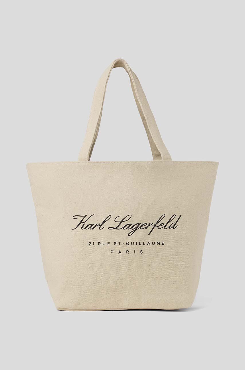 Oboustranná plážová taška Karl Lagerfeld béžová barva - béžová -  60 % Recyklovaná bavlna