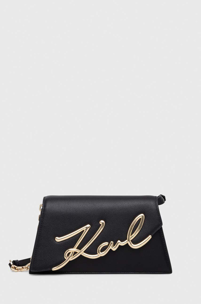 Levně Kožená kabelka Karl Lagerfeld černá barva