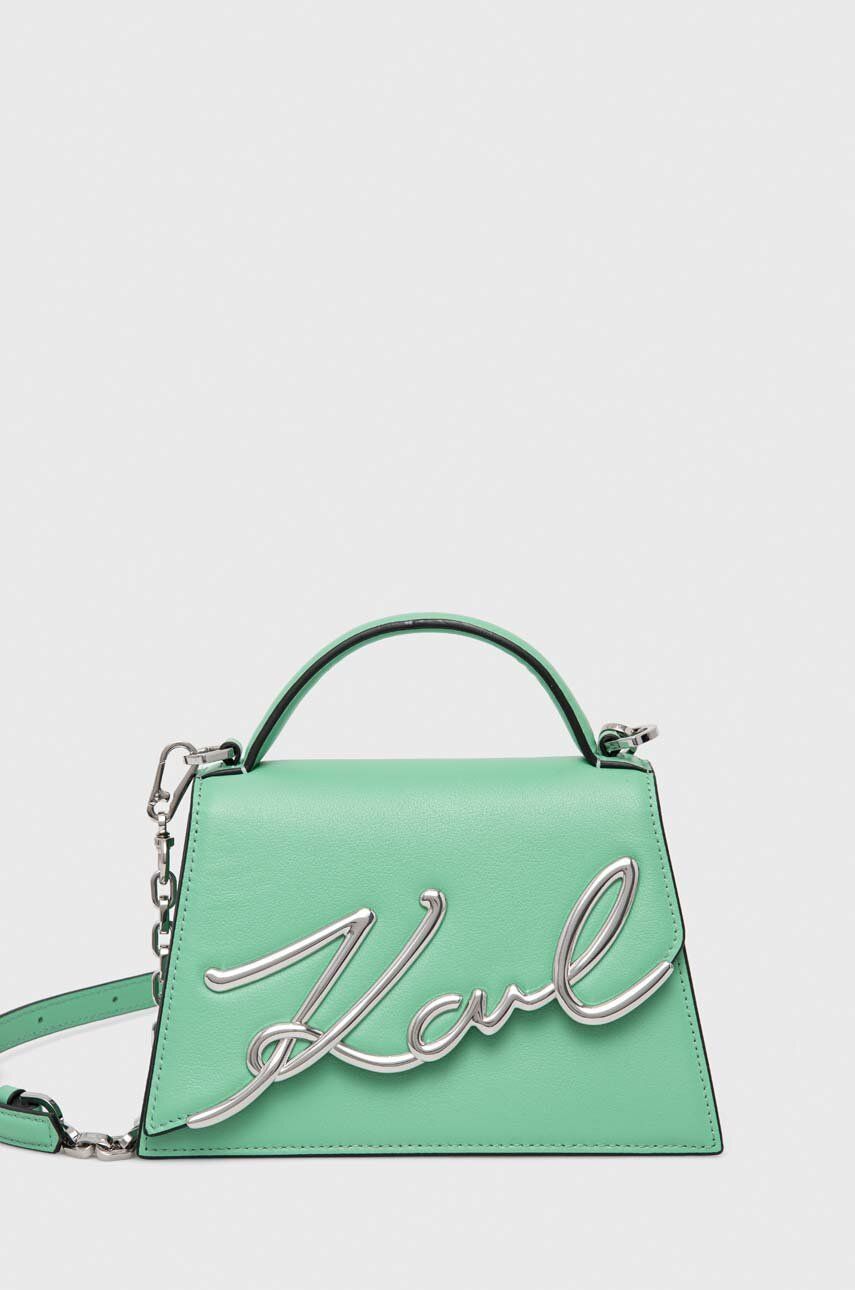 Levně Kožená kabelka Karl Lagerfeld zelená barva