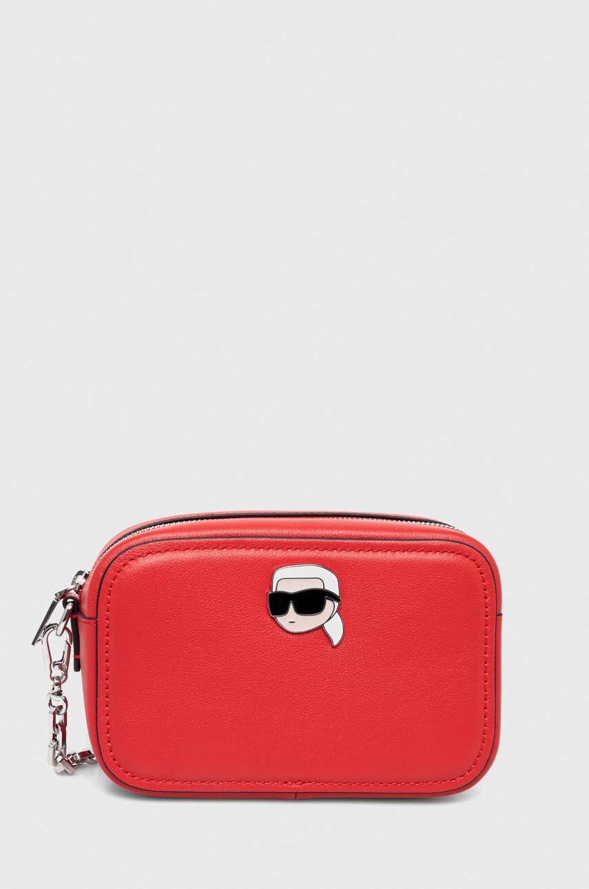 Levně Kožená kabelka Karl Lagerfeld červená barva