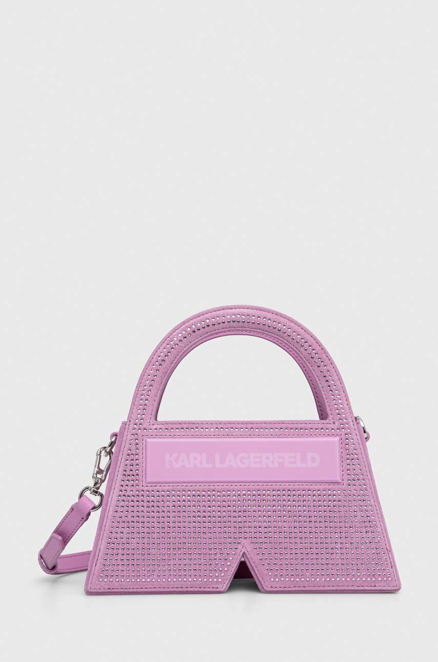 Levně Semišová kabelka Karl Lagerfeld růžová barva