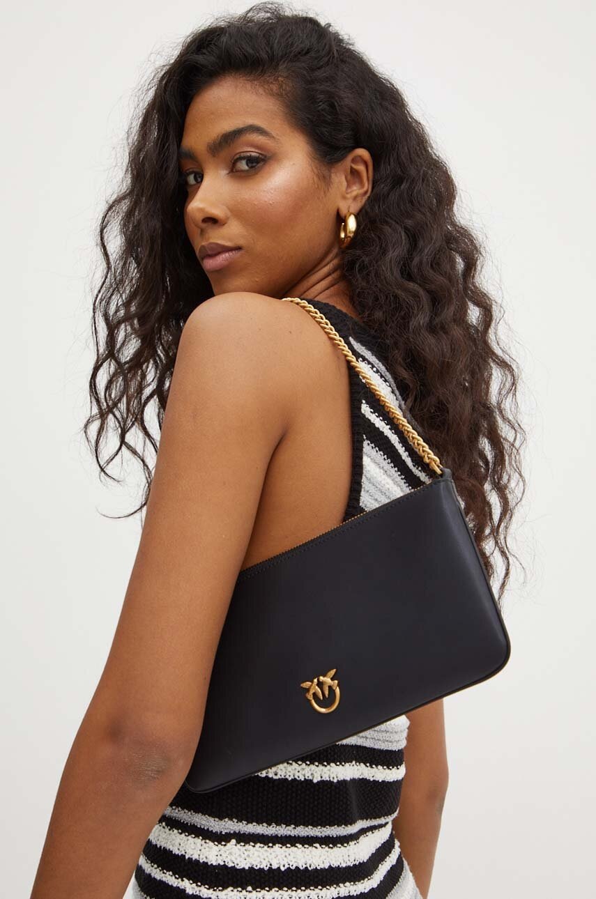 Δερμάτινη τσάντα Pinko χρώμα: μαύρο, 102747 A0F1 φωτογραφία