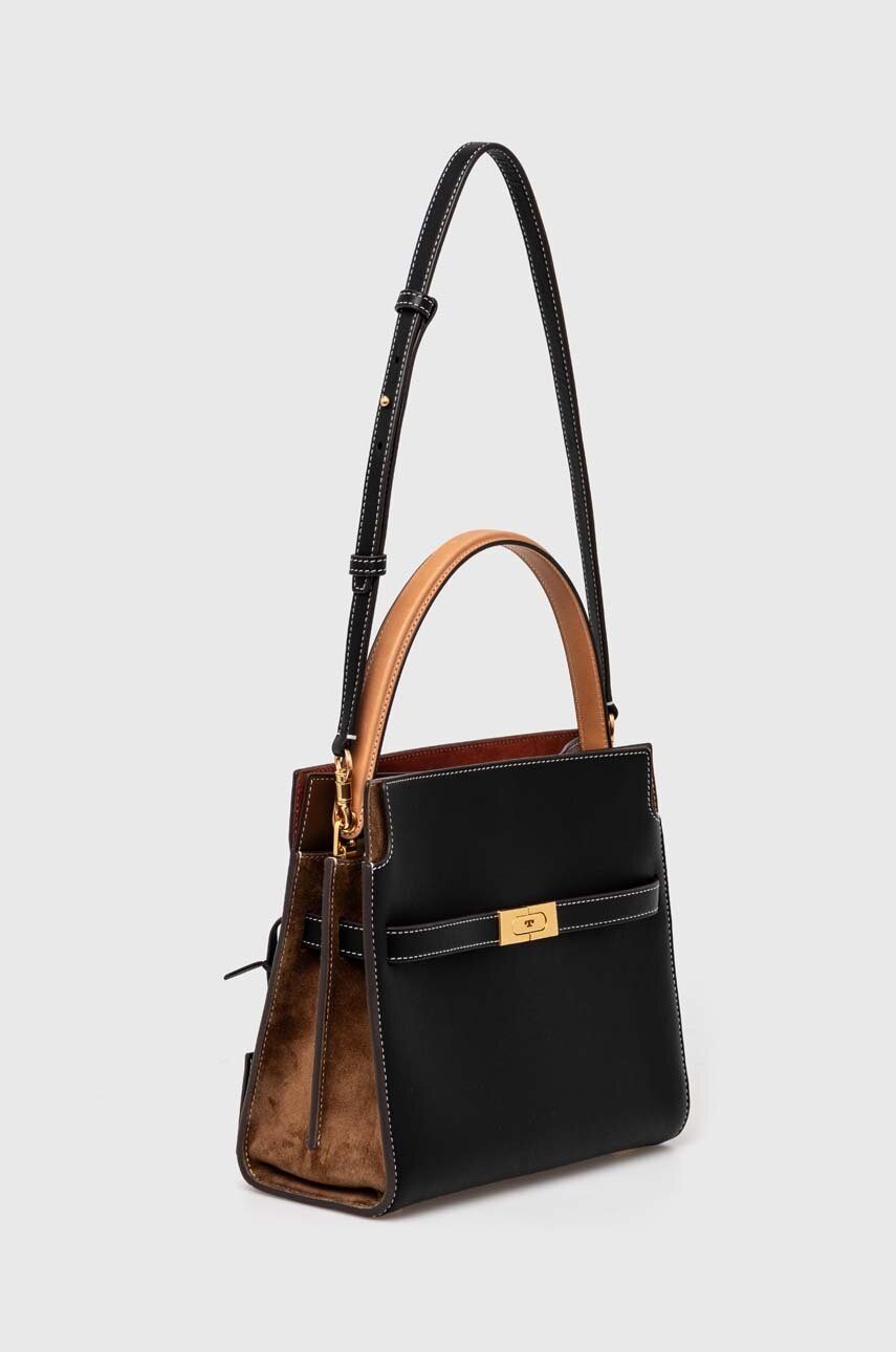 Δερμάτινη τσάντα Tory Burch CN Lee Radziwill Small Double χρώμα: μαύρο, 61302.001 φωτογραφία