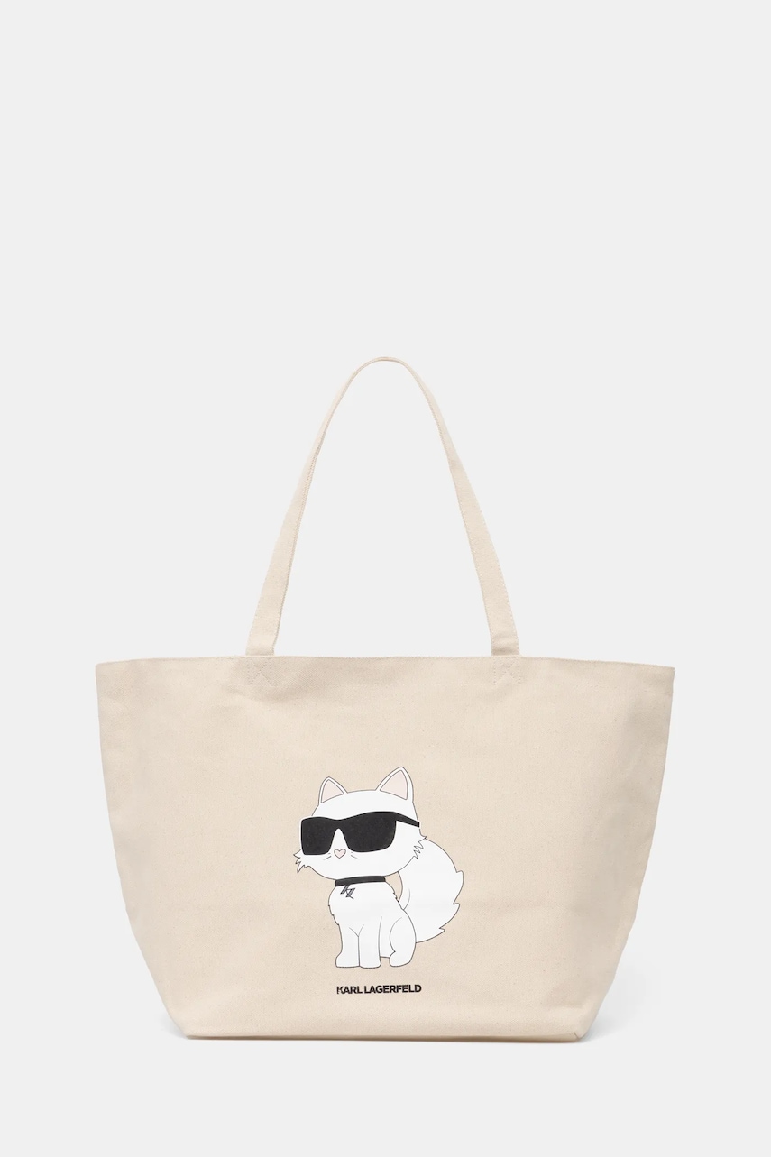 Karl Lagerfeld geanta de bumbac culoarea bej, A1W50022 Karl Lagerfeld geanta de bumbac culoarea bej, A1W50022