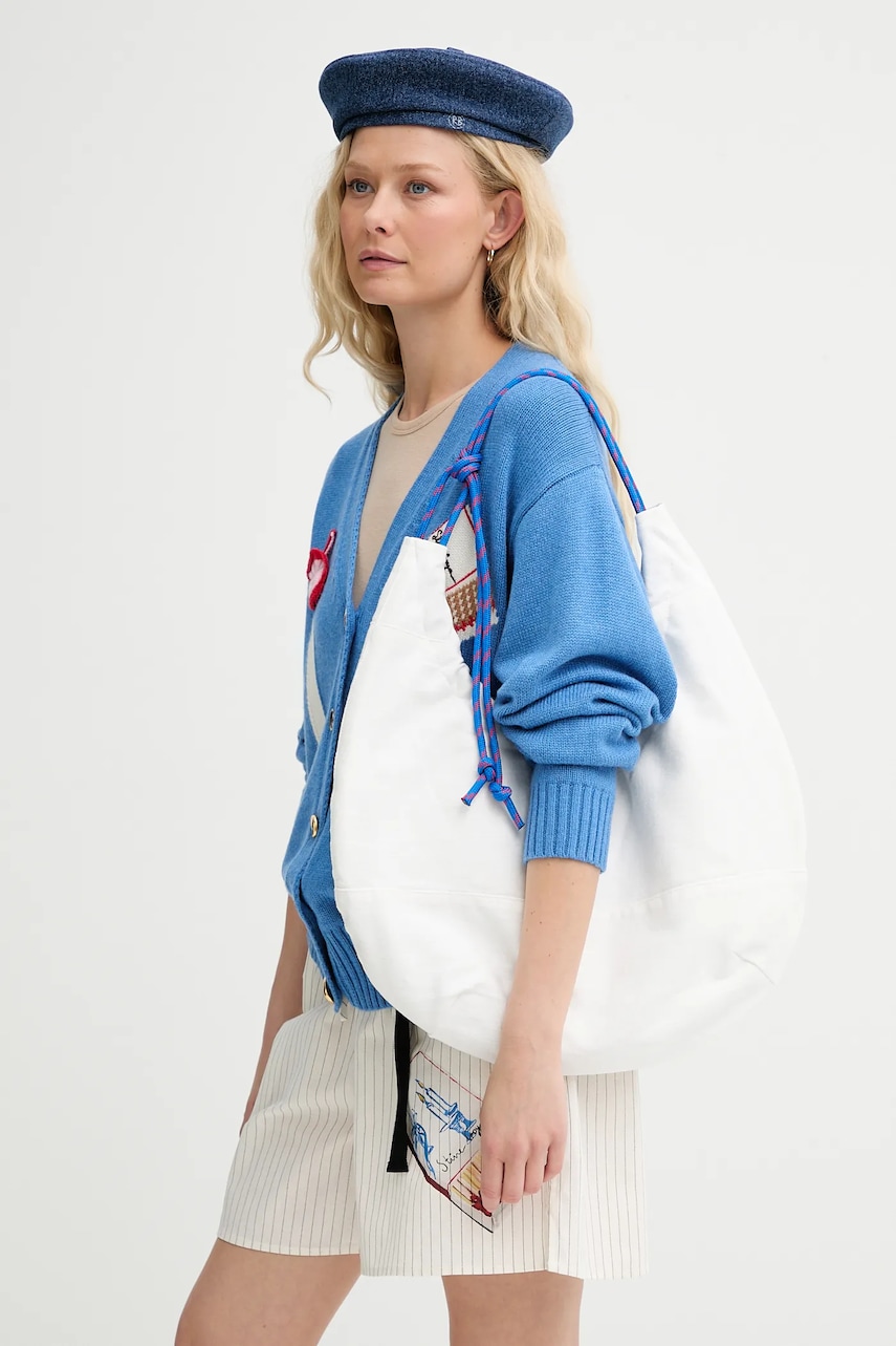 Renewed geantă de bumbac creative upcycling culoarea alb, Renewed INTU x Answear