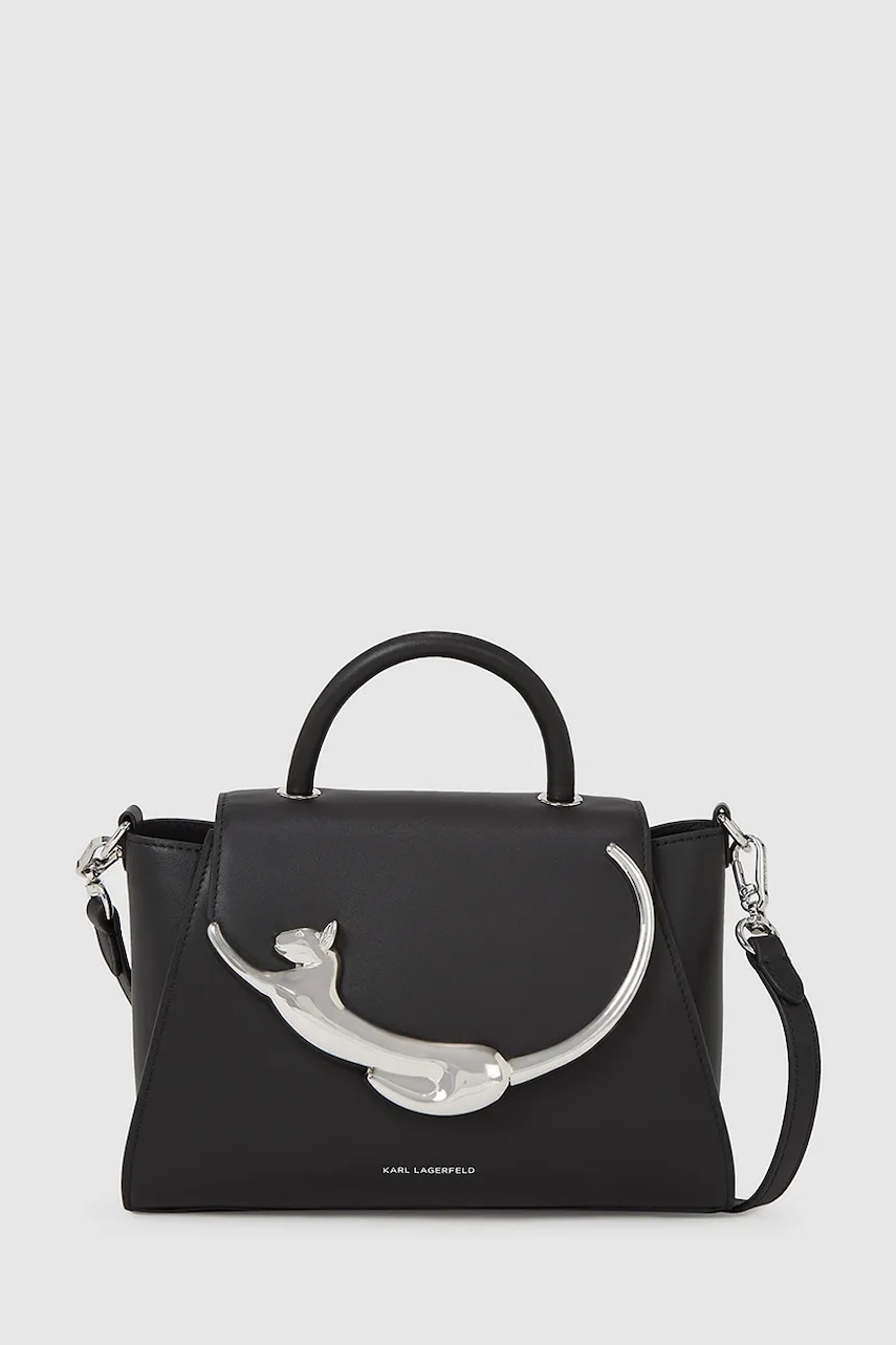 Karl Lagerfeld poșetă de piele culoarea negru, A4W30025 Karl Lagerfeld poșetă de piele culoarea negru, A4W30025