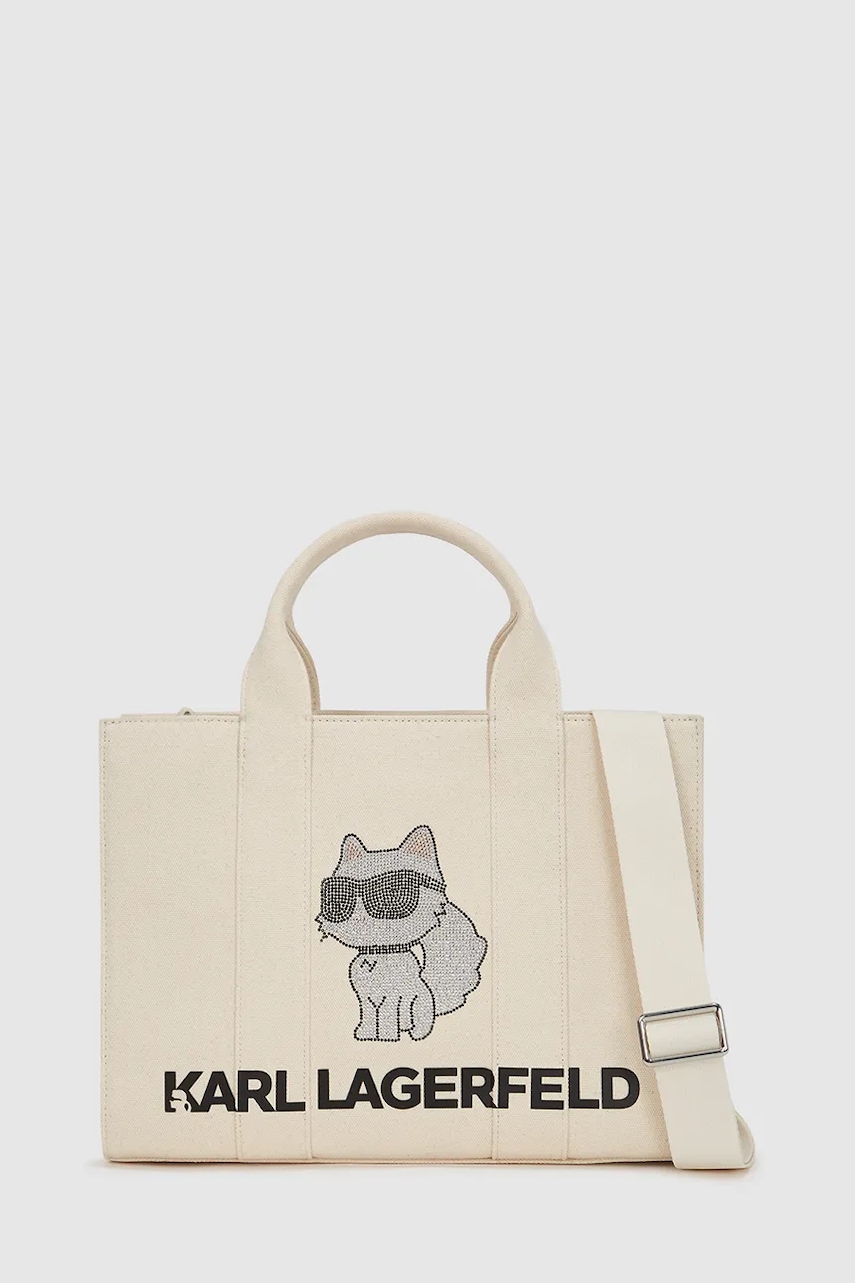 Karl Lagerfeld geantă de bumbac culoarea bej, A4W50053