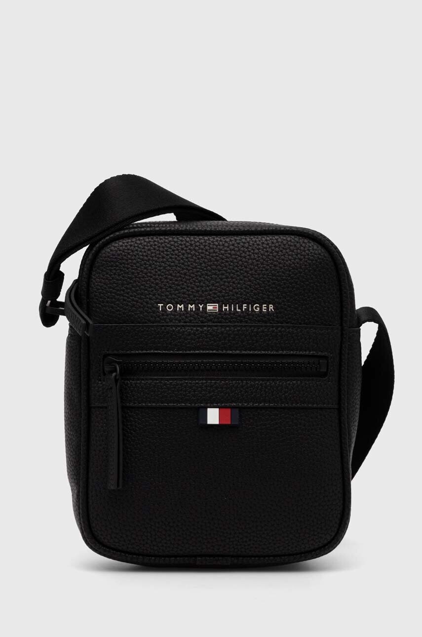 Levně Kožená taška Tommy Hilfiger černá barva, AM0AM09504