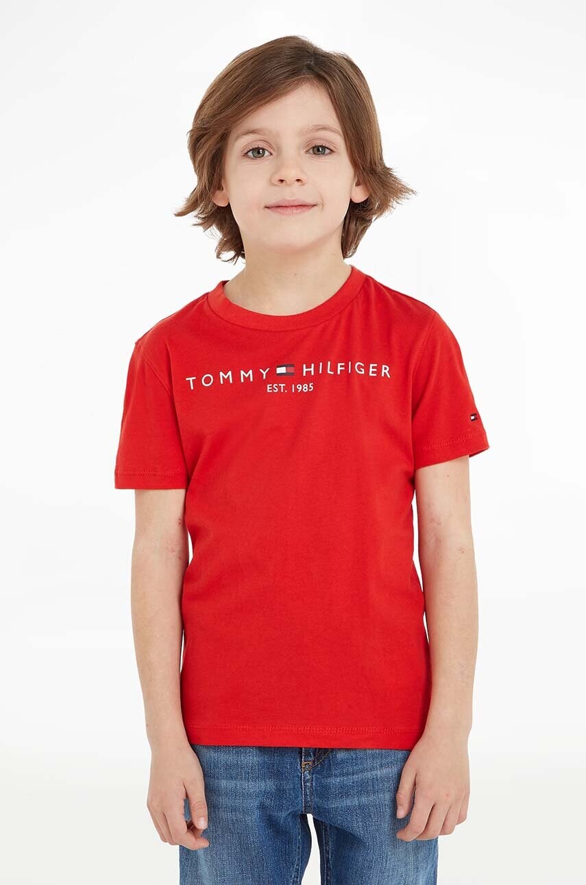 Levně Dětské bavlněné tričko Tommy Hilfiger červená barva, s potiskem, KS0KS00210
