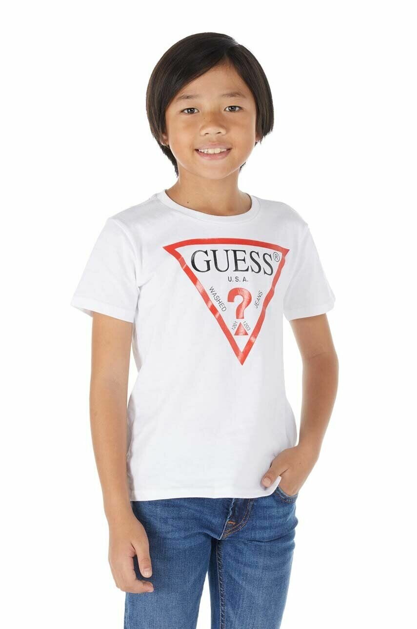 Levně Dětské bavlněné tričko Guess bílá barva, s potiskem, L73I55 K8HM0