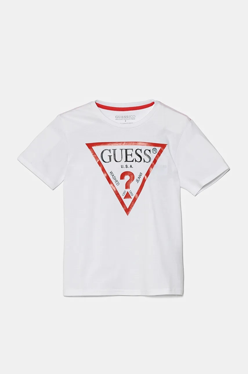Детская хлопковая футболка Guess цвет белый с принтом L73I55 K8HM0 Детская хлопковая футболка Guess цвет белый с принтом L73I55 K8HM0