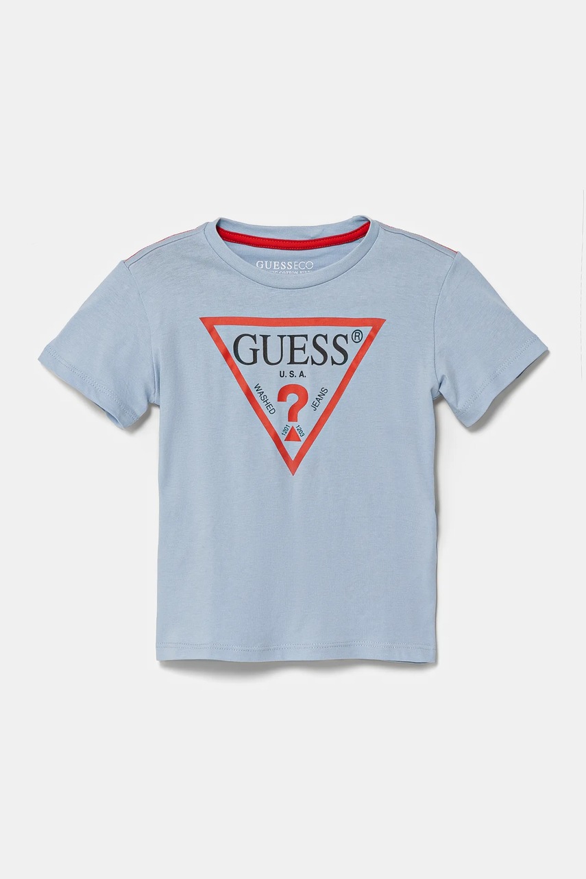 

Детска памучна тениска Guess в синьо с принт N73I55 K8HM0, Син