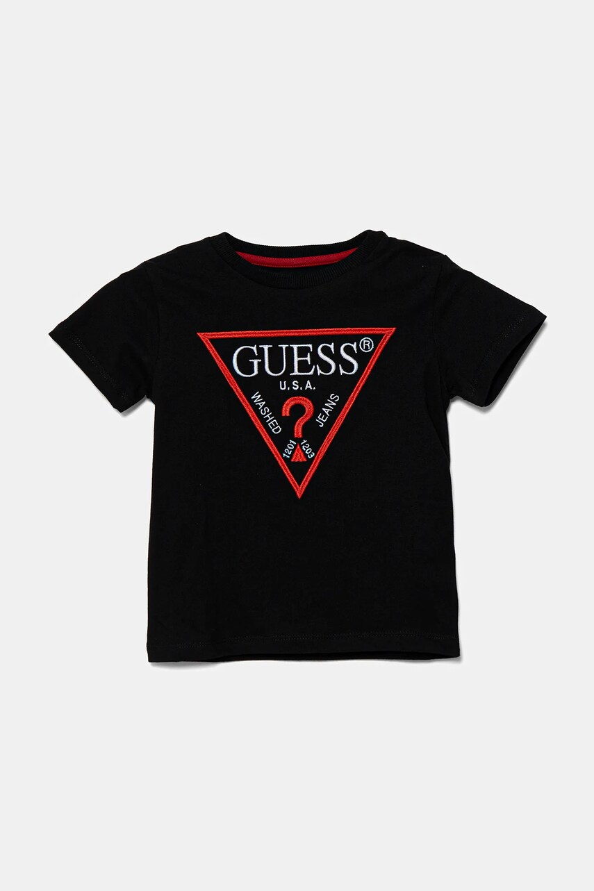 Levně Dětské bavlněné tričko Guess černá barva, s aplikací, N4YI37 K8HM4