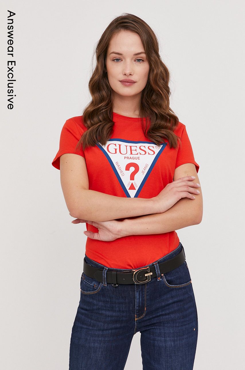 Tričko Guess dámské, červená barva - červená -  100% Bavlna