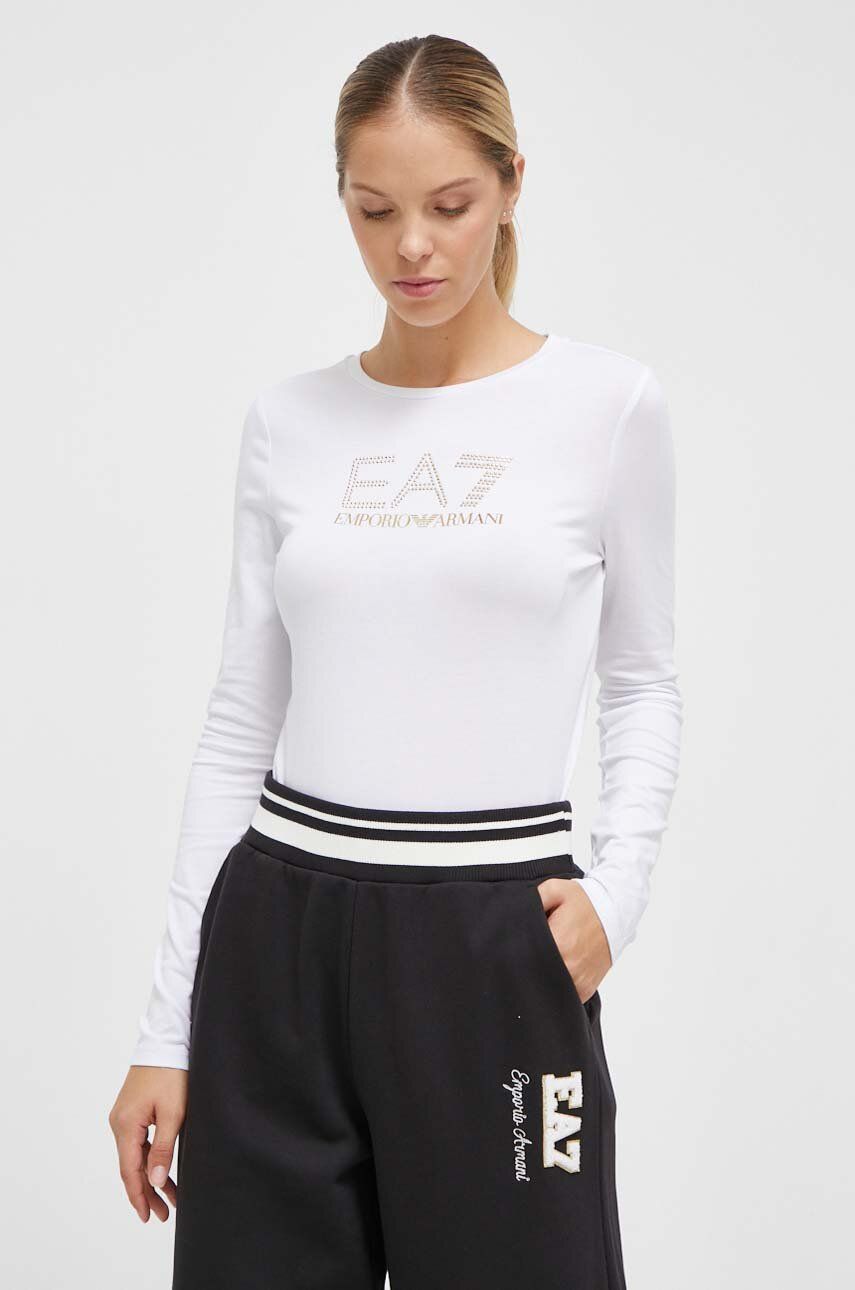 Tričko s dlouhým rukávem EA7 Emporio Armani bílá barva - bílá - 48 % Bavlna