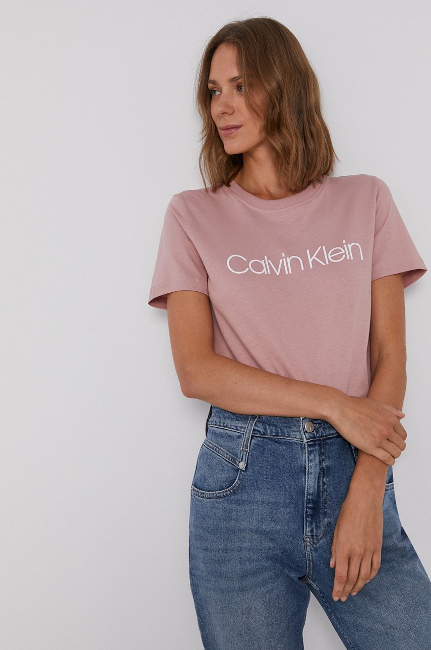 Calvin Klein T-shirt bawełniany kolor różowy