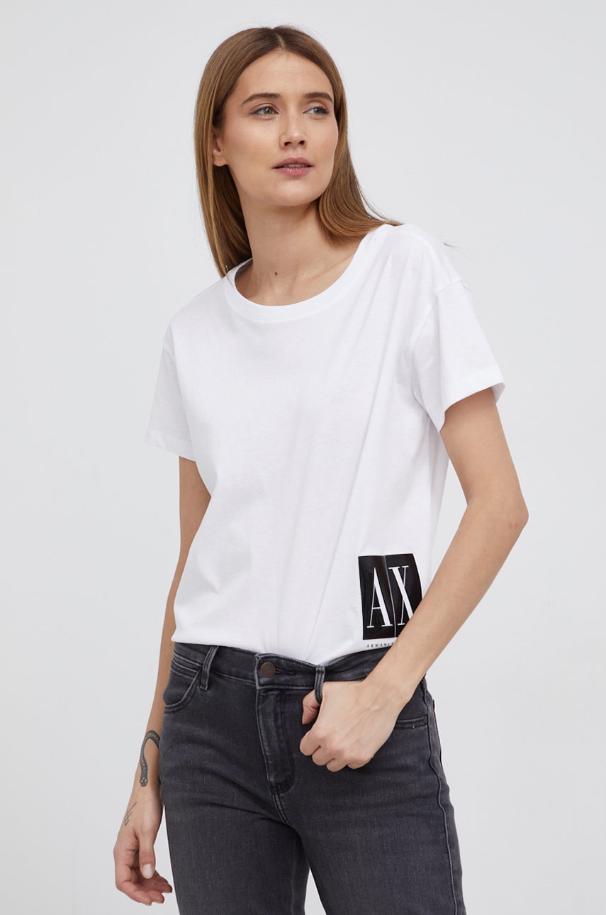 

Памучна тениска Armani Exchange в бяло, Бял