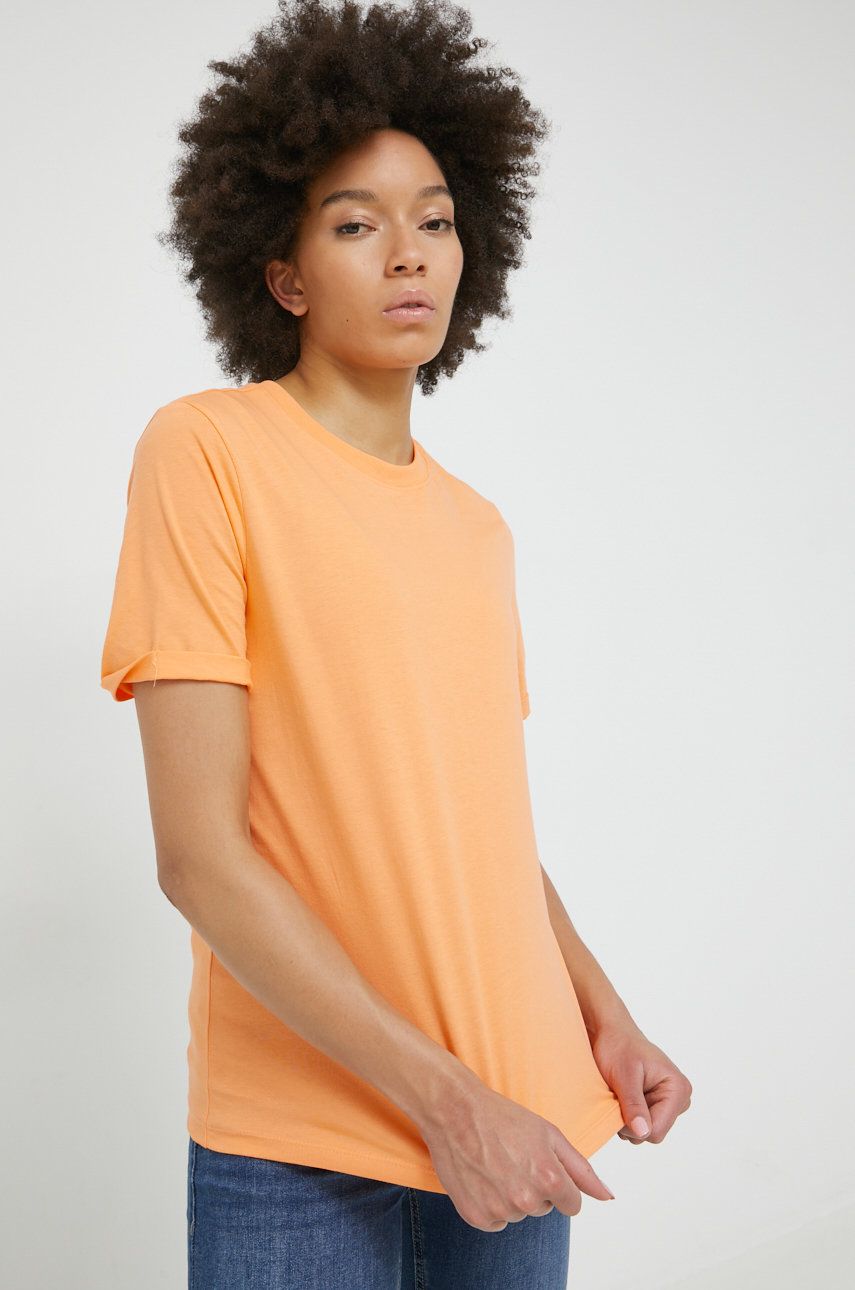 Pieces t-shirt bawełniany kolor pomarańczowy