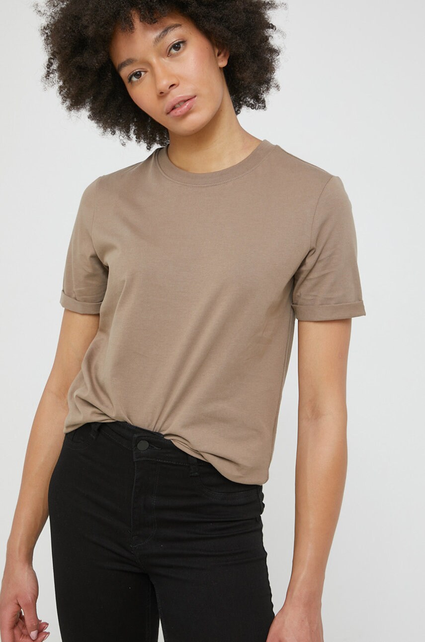 Pieces tricou din bumbac culoarea maro
