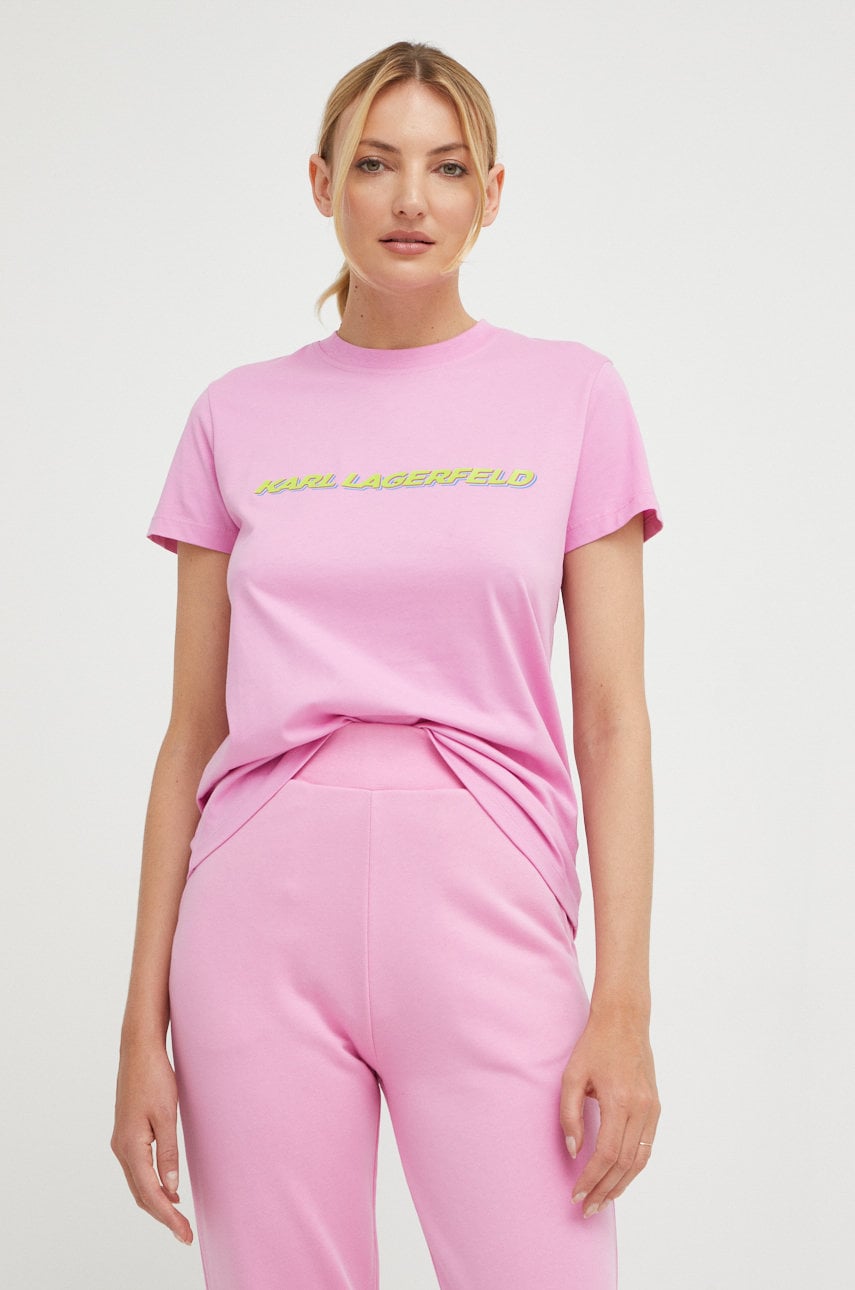 Karl Lagerfeld tricou din bumbac culoarea roz