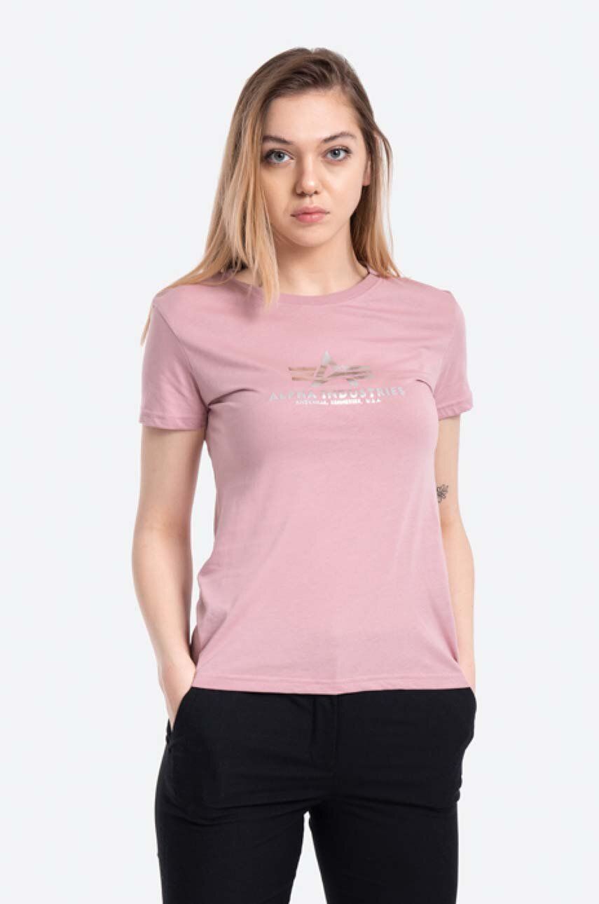 Bavlněné tričko Alpha Industries New Basic T Foil Print růžová barva, 196051FP.531-pink - růžová - 