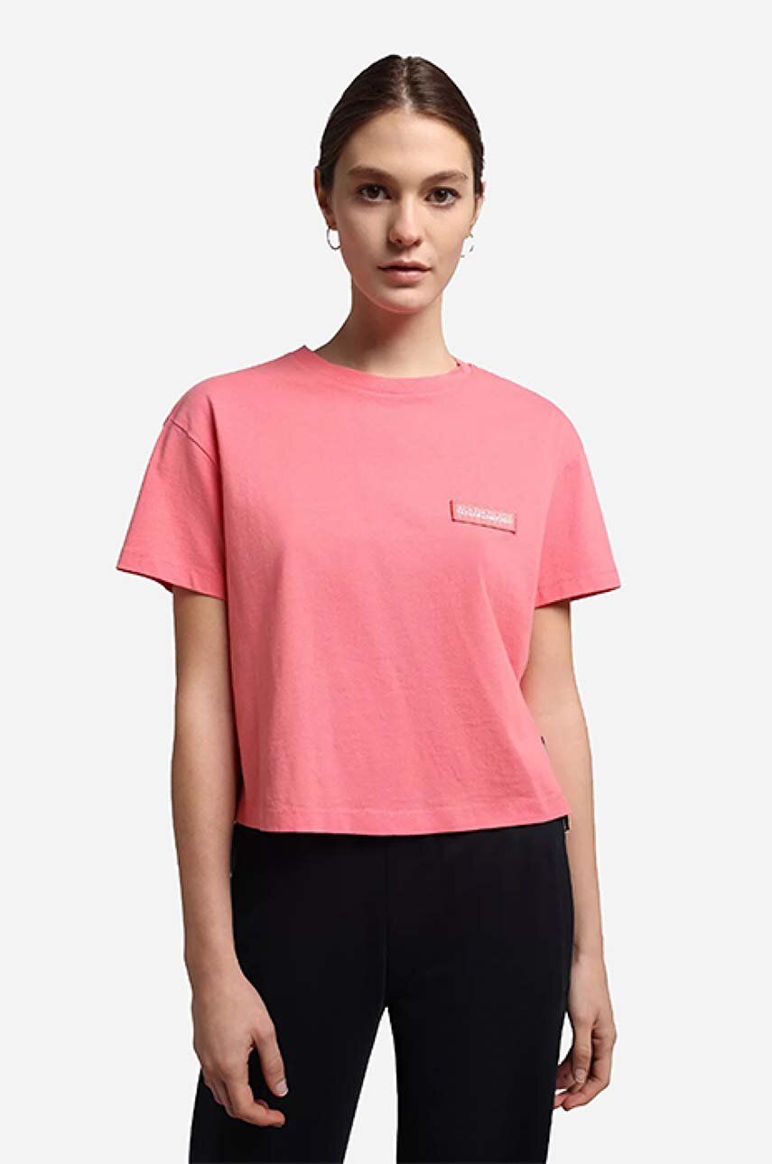 Bavlněné tričko Napapijri růžová barva, NA4G97. P1D-P1D - růžová -  100 % Bavlna