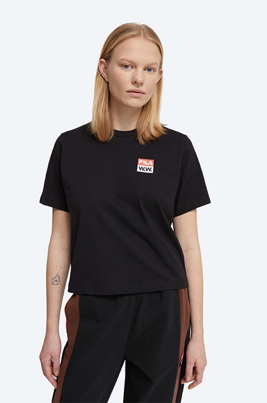 Levně Bavlněné tričko Wood Wood Steffi T-Shirt x Fila černá barva, 688376.A296-BLACK
