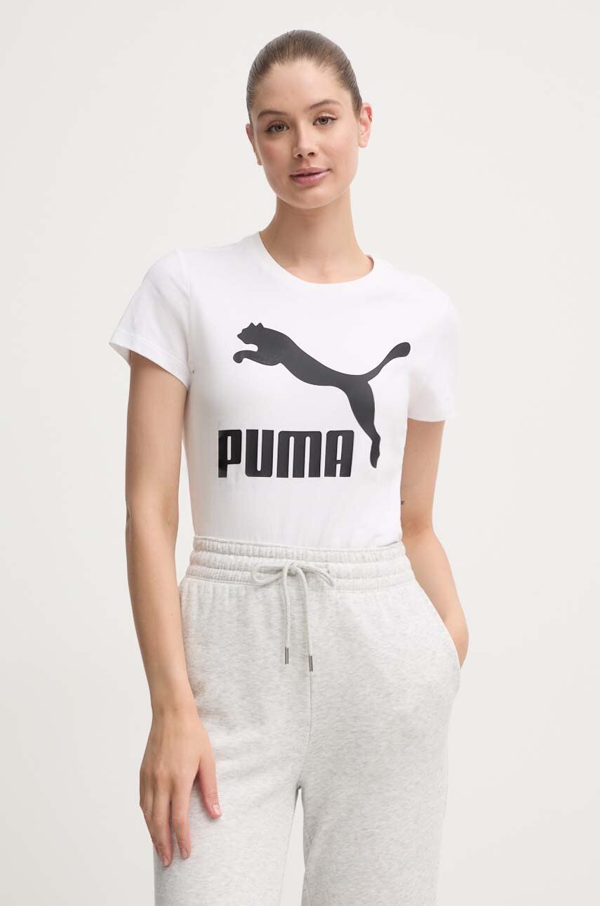 Levně Bavlněné tričko Puma Classic Logo Tee bílá barva, 530076.02-white