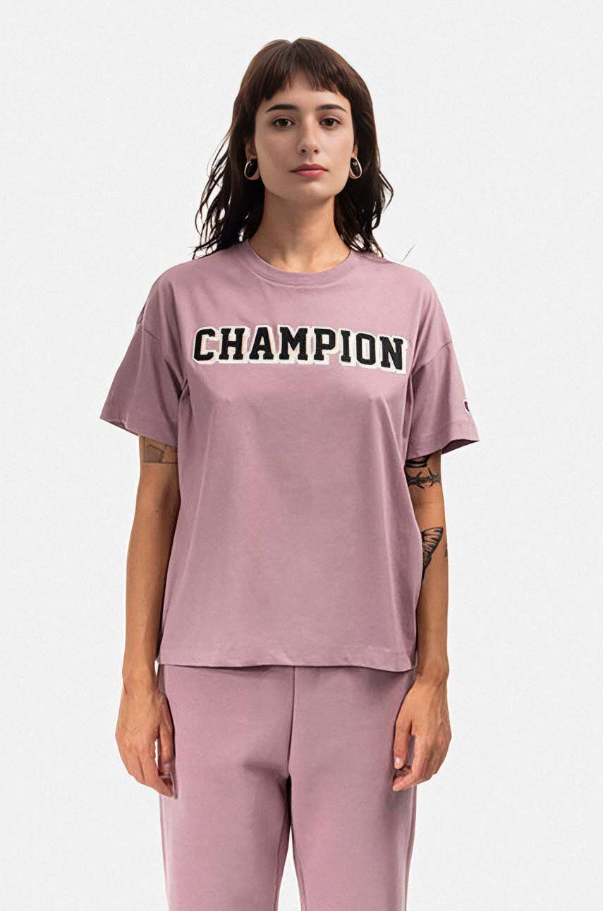 Levně Bavlněné tričko Champion fialová barva, 115450-PS162