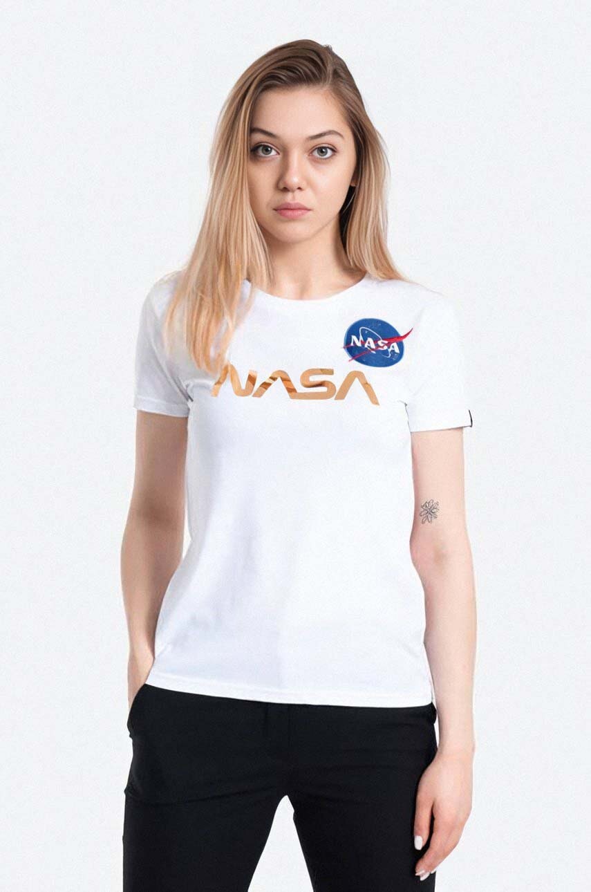 Levně Bavlněné tričko Alpha Industries NASA Pm T bílá barva, 198053.438-white