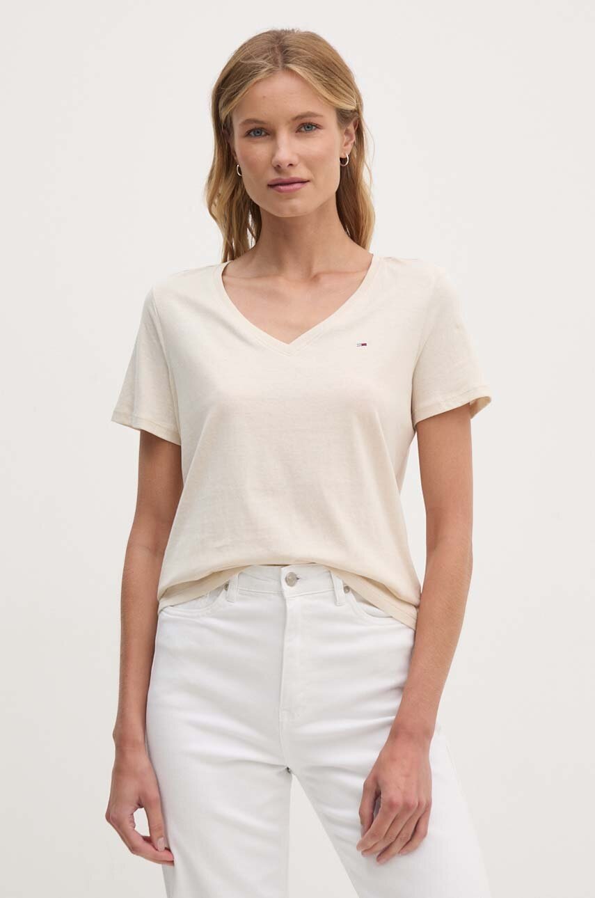 

Памучна тениска Tommy Jeans в бежово, Бежов