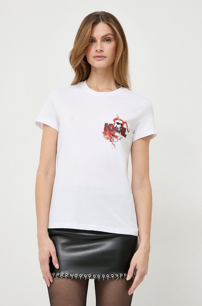 Levně Bavlněné tričko Karl Lagerfeld bílá barva
