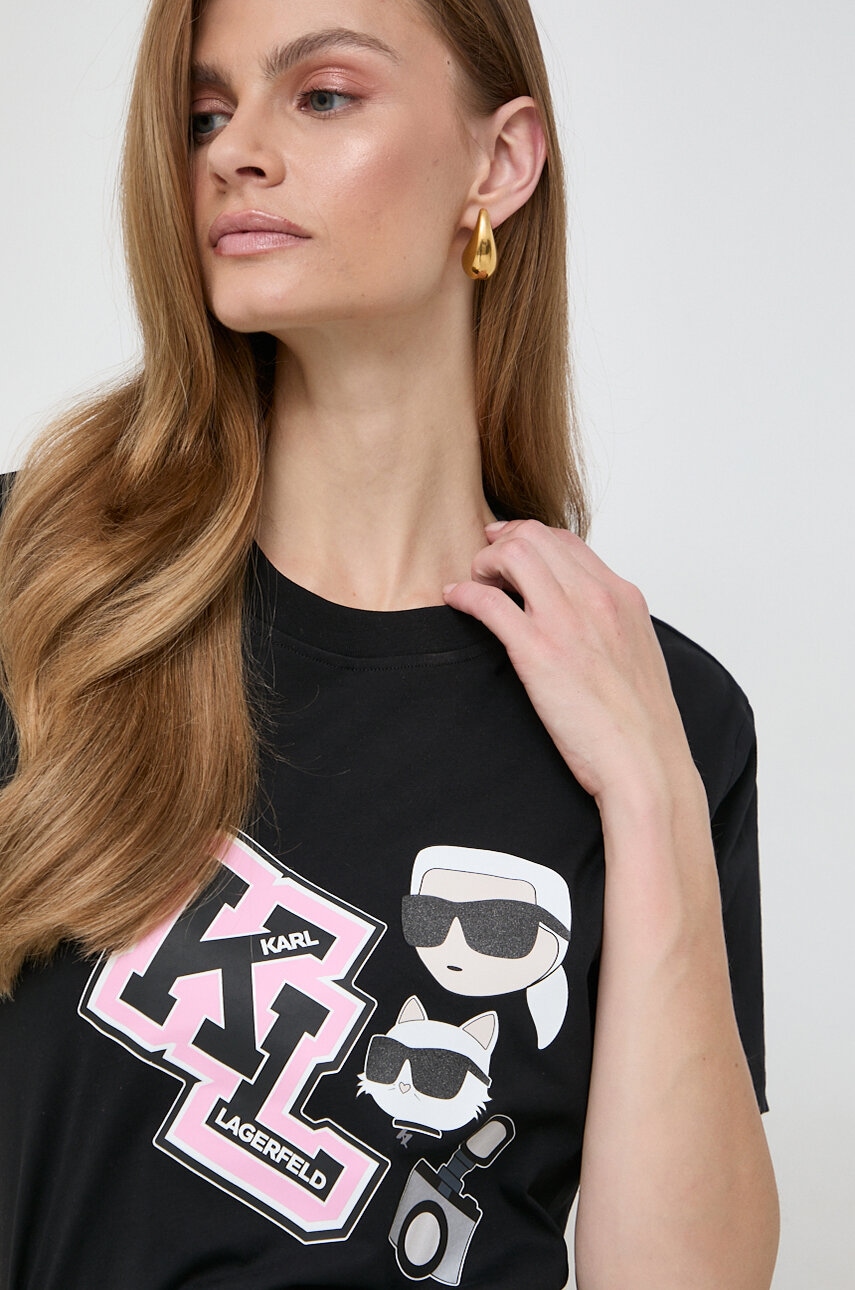 Karl Lagerfeld tricou din bumbac femei, culoarea negru