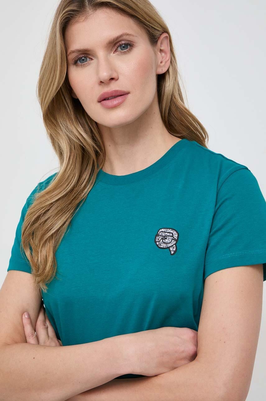 Karl Lagerfeld tricou din bumbac femei, culoarea verde