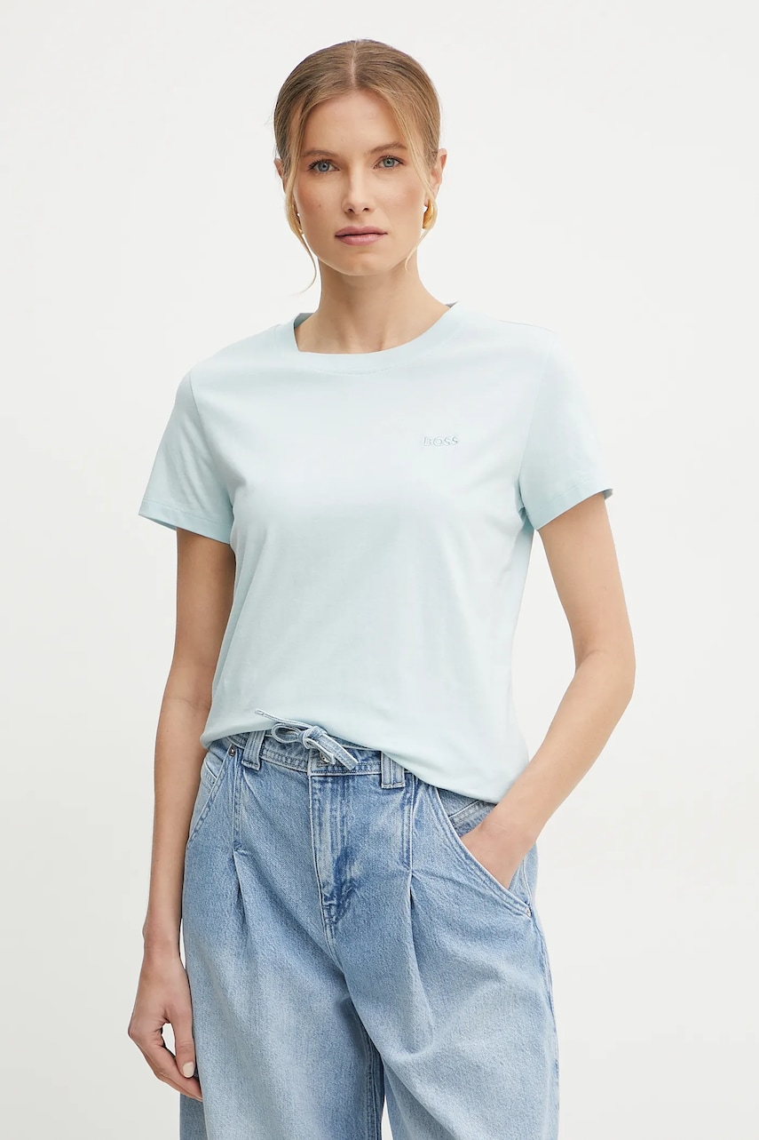 BOSS Orange tricou din bumbac femei, culoarea turcoaz, 50506973