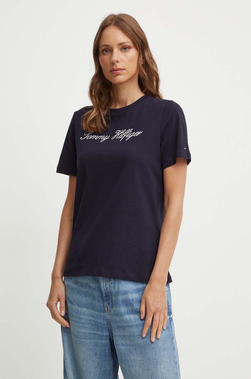 Levně Bavlněné tričko Tommy Hilfiger tmavomodrá barva, WW0WW43459