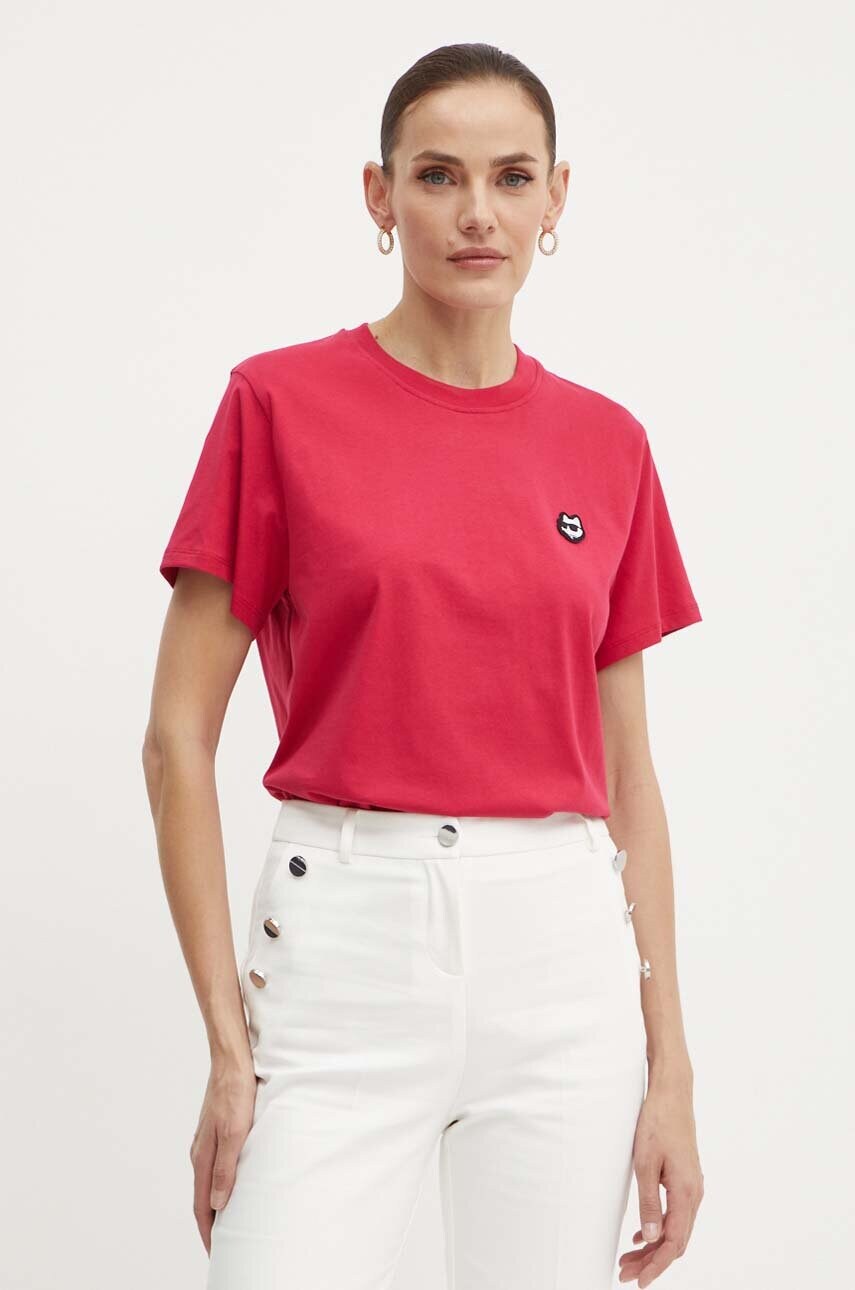 Karl Lagerfeld tricou din bumbac femei, culoarea roz, 245W1712 Karl Lagerfeld tricou din bumbac femei, culoarea roz, 245W1712