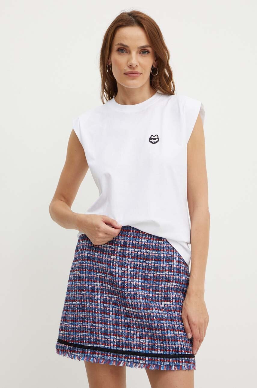 Karl Lagerfeld top din bumbac culoarea alb, 245W1718