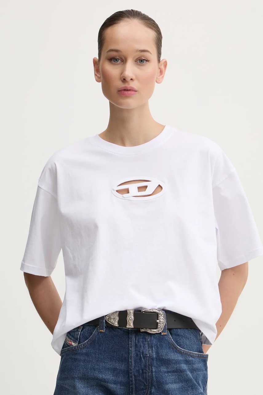 Diesel tricou din bumbac T-BUXT-CROP-OD femei, culoarea alb, A15096.0NIAX