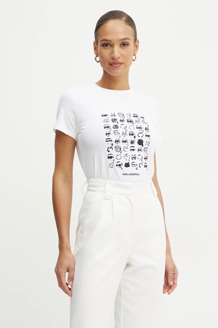 Karl Lagerfeld tricou din bumbac femei, culoarea alb, A1W17124 Karl Lagerfeld tricou din bumbac femei, culoarea alb, A1W17124