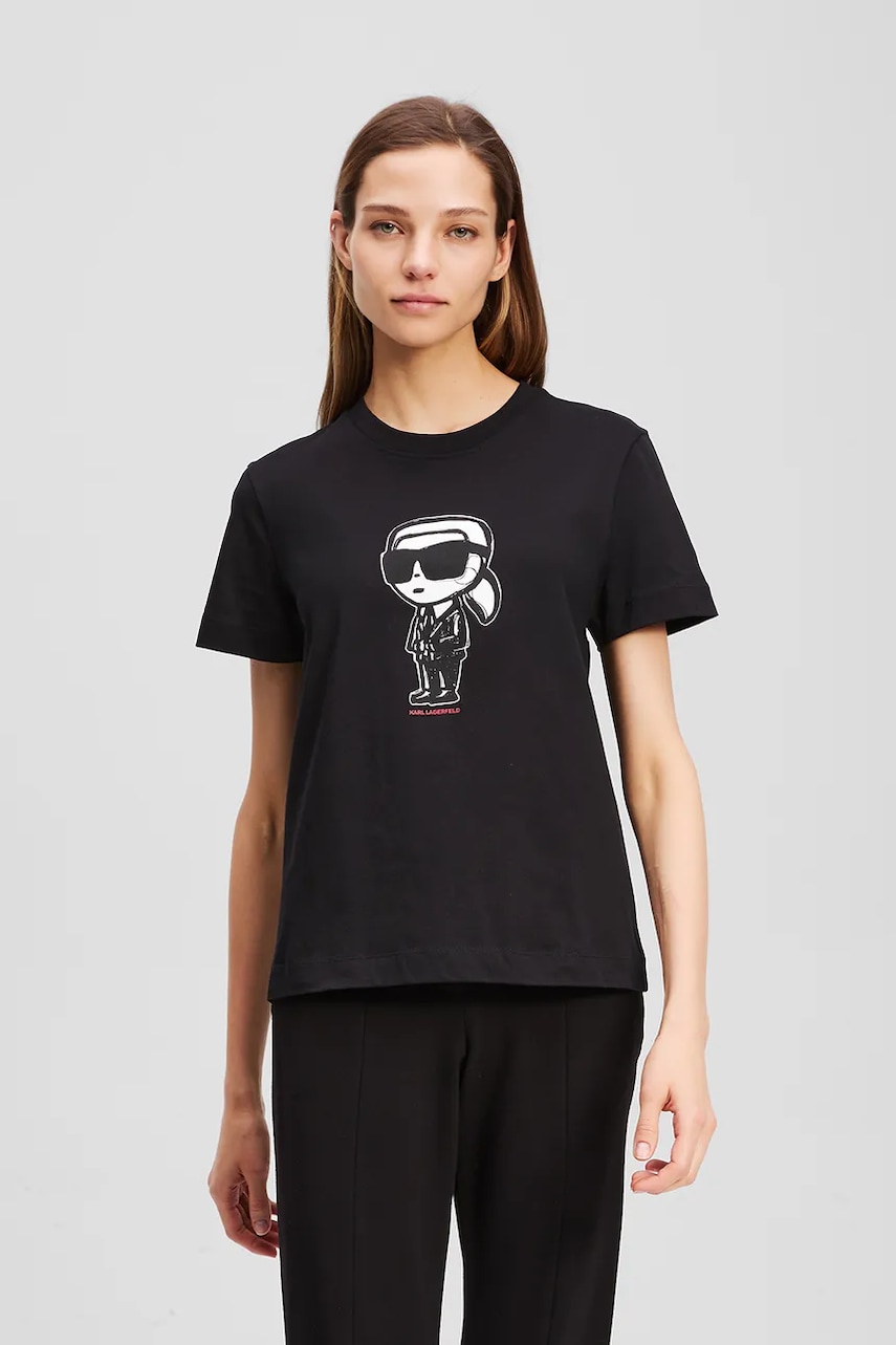 Karl Lagerfeld tricou din bumbac IKON SKETCH femei, culoarea negru, A1W17126 Karl Lagerfeld tricou din bumbac IKON SKETCH femei, culoarea negru, A1W17126