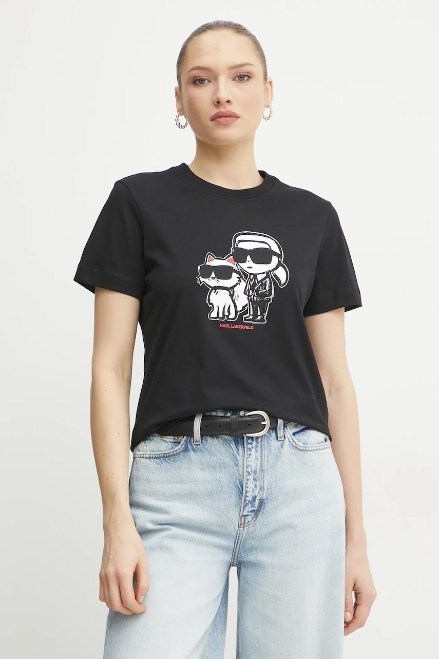 Karl Lagerfeld tricou din bumbac IKON SKETCH femei, culoarea negru, A1W17129 Karl Lagerfeld tricou din bumbac IKON SKETCH femei, culoarea negru, A1W17129