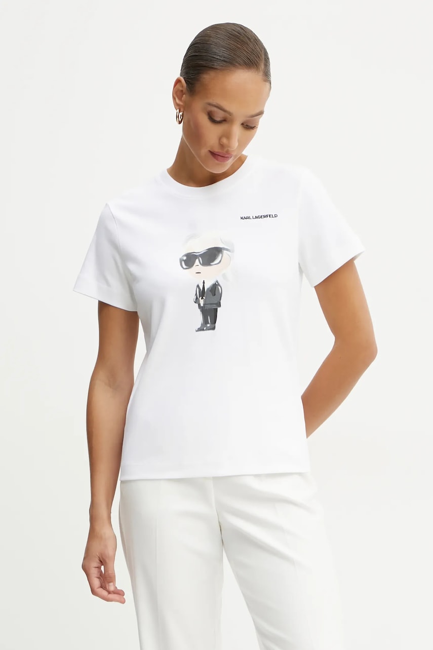 Karl Lagerfeld tricou din bumbac IKON AQUARELLE femei, culoarea alb, A1W17130 Karl Lagerfeld tricou din bumbac IKON AQUARELLE femei, culoarea alb, A1W17130