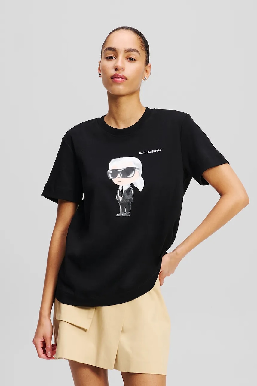 Karl Lagerfeld tricou din bumbac IKON AQUARELLE femei, culoarea negru, A1W17130 Karl Lagerfeld tricou din bumbac IKON AQUARELLE femei, culoarea negru, A1W17130