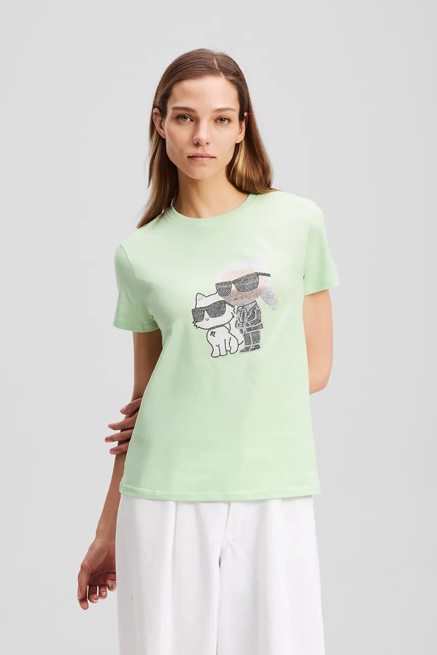 Karl Lagerfeld tricou din bumbac femei, culoarea verde, A1W17131