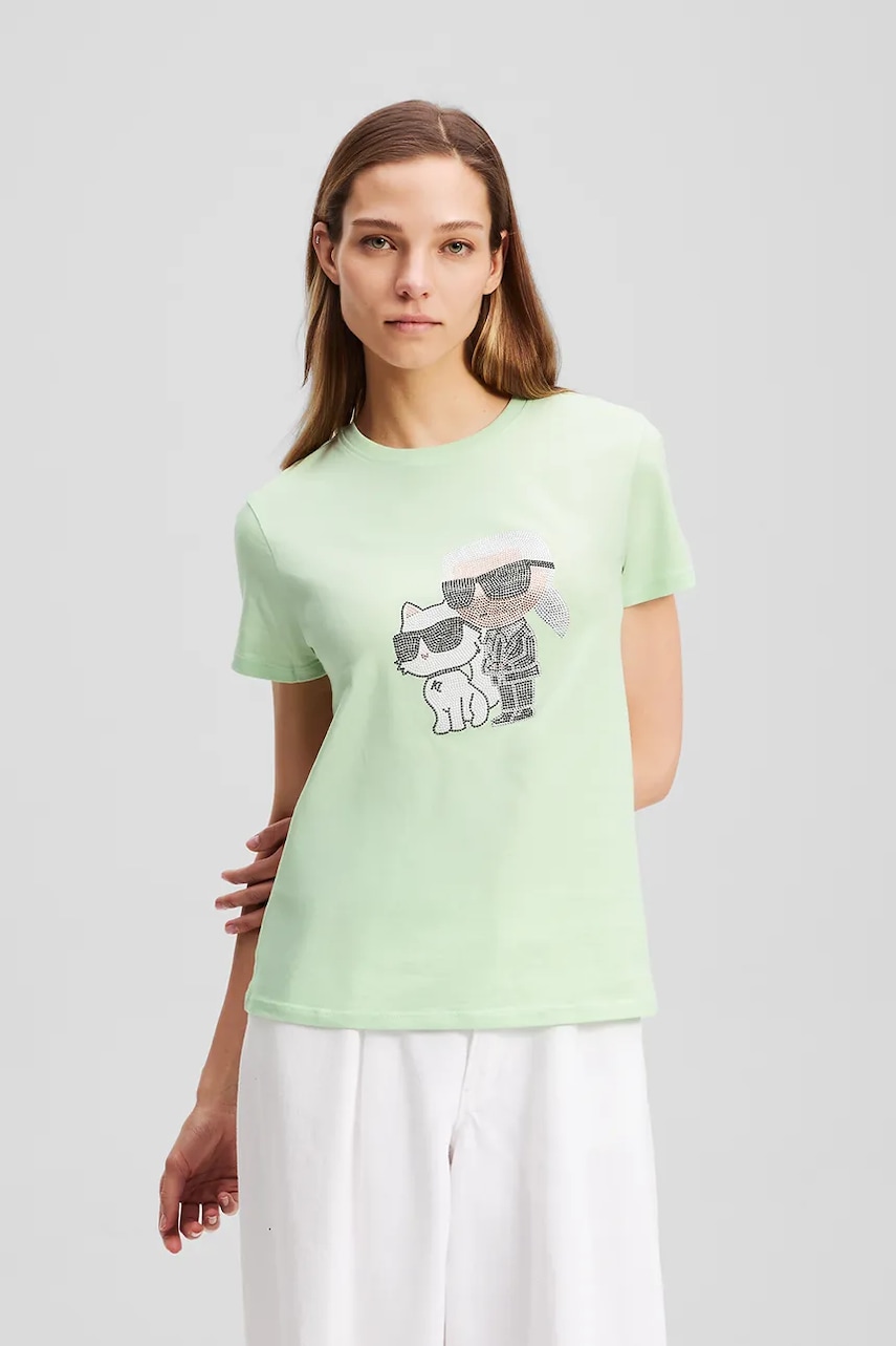Karl Lagerfeld tricou din bumbac IKON RS femei, culoarea verde, A1W17131 Karl Lagerfeld tricou din bumbac IKON RS femei, culoarea verde, A1W17131