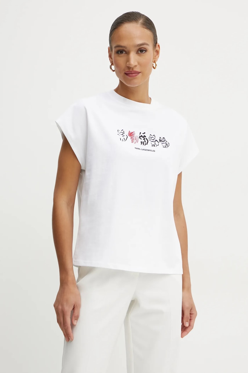 Karl Lagerfeld tricou din bumbac femei, culoarea alb, A1W17138 Karl Lagerfeld tricou din bumbac femei, culoarea alb, A1W17138