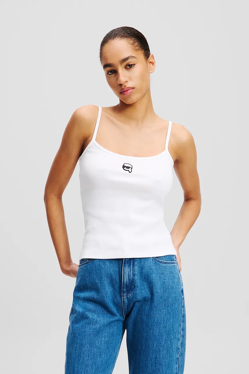 Karl Lagerfeld top din bumbac culoarea alb, A2W17070