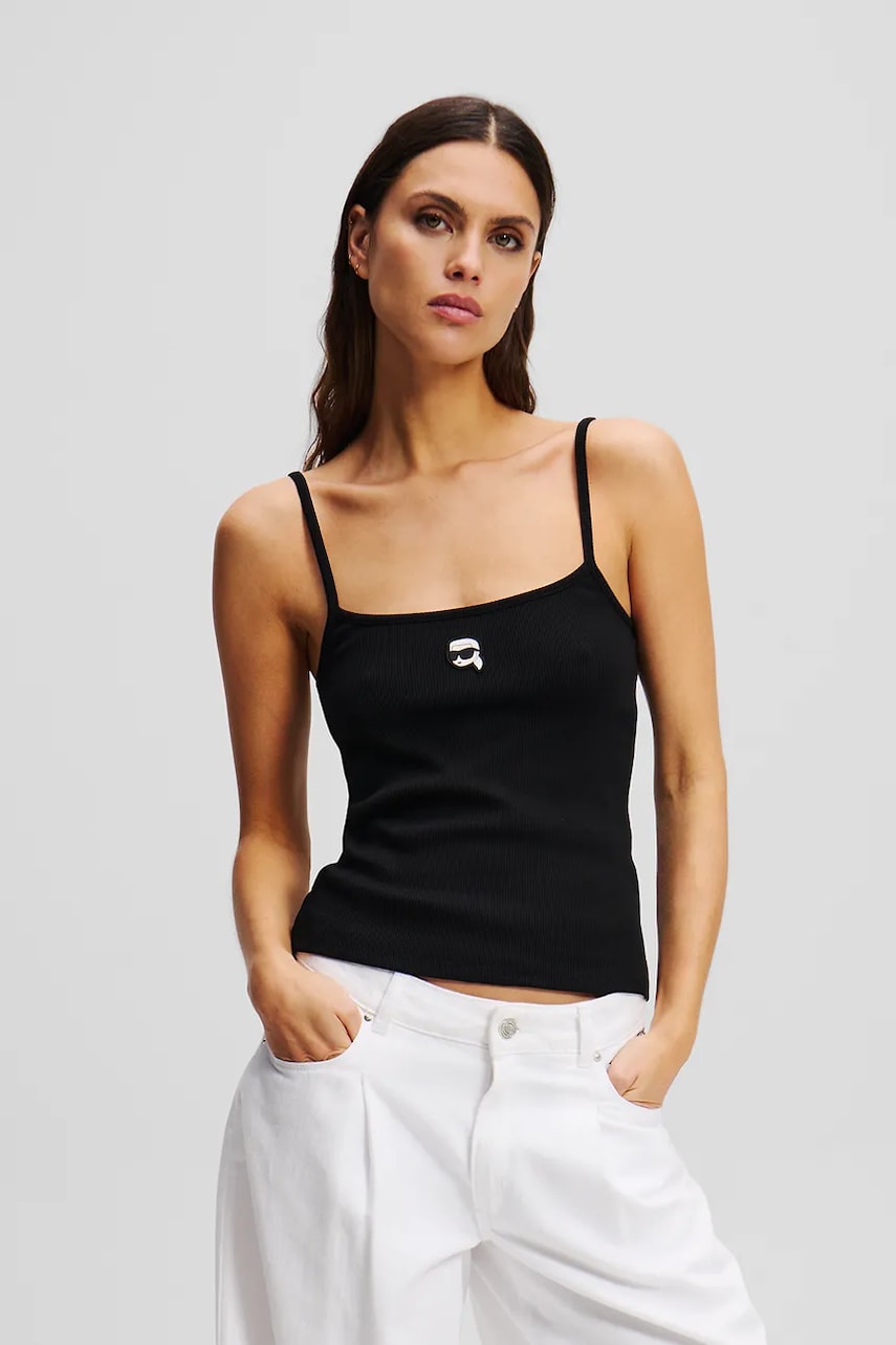 Karl Lagerfeld top din bumbac culoarea negru, A2W17070