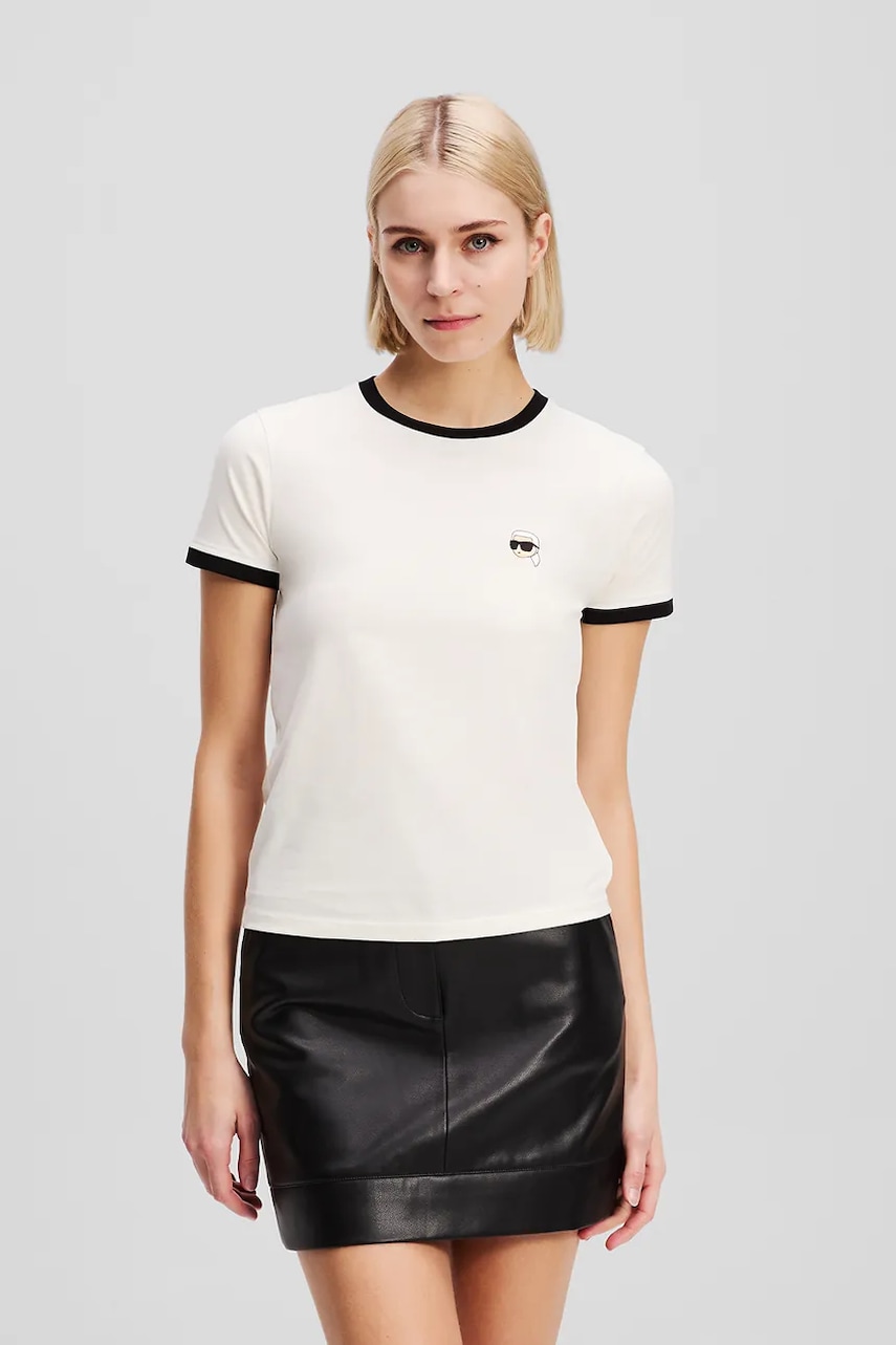 Karl Lagerfeld tricou din bumbac IKON culoarea bej, A3W17078